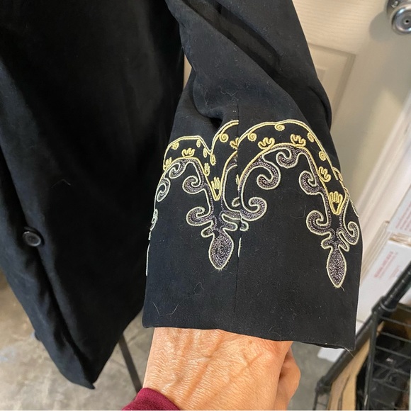 Carol Cohen Embroidered Boho Coat black faux Suede Women’s coat pockets Jacket L - Picture 3 of 14
